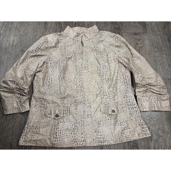 Chico's Snake Skin Leather-Like Faux Suede Brown Beige Jacket Size 2 - Large - Picture 1 of 5